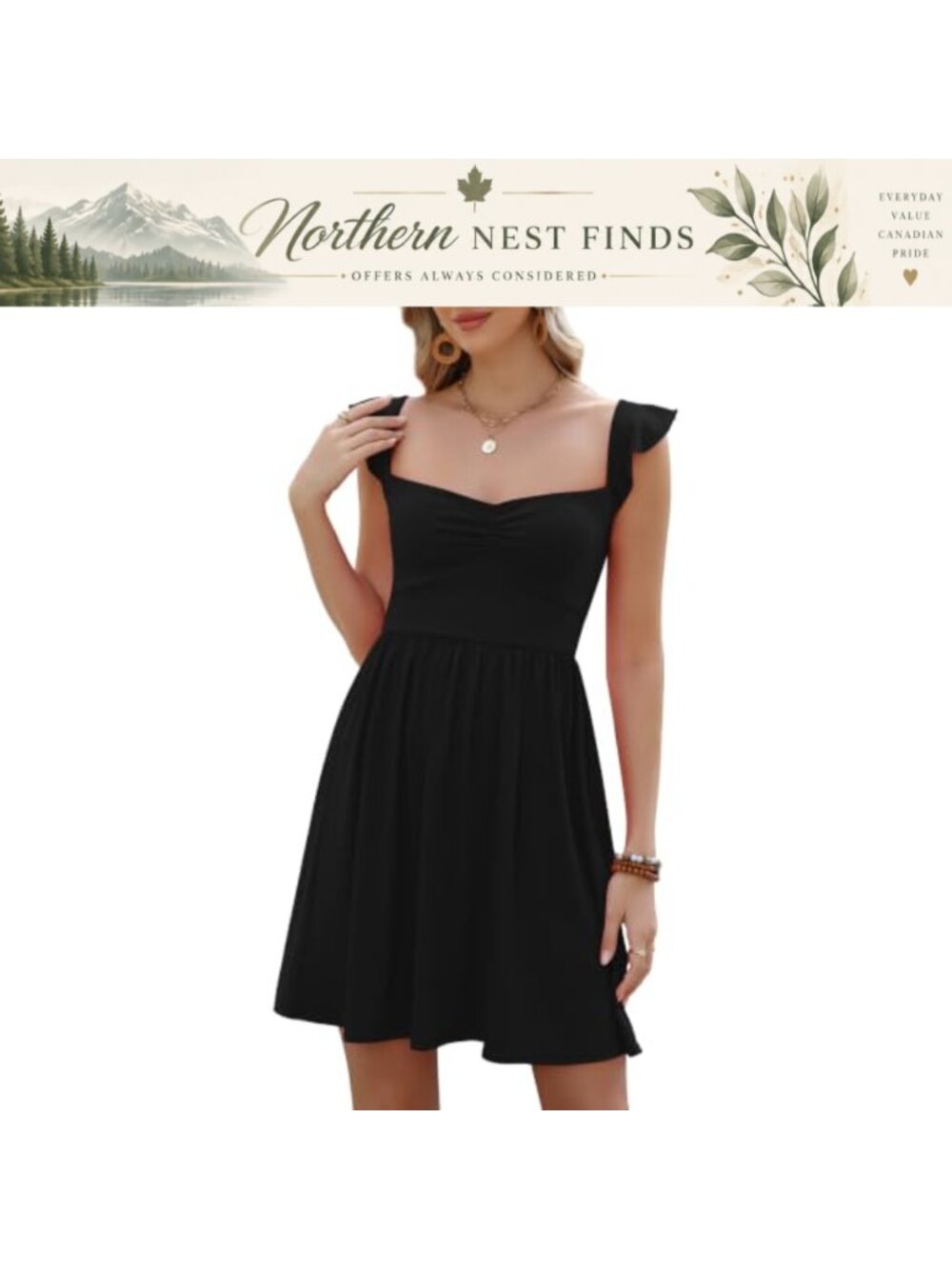 Gleeneat Womens Mini Dress Sweetheart Neckline Flowy Ruffle Sleeve Summer